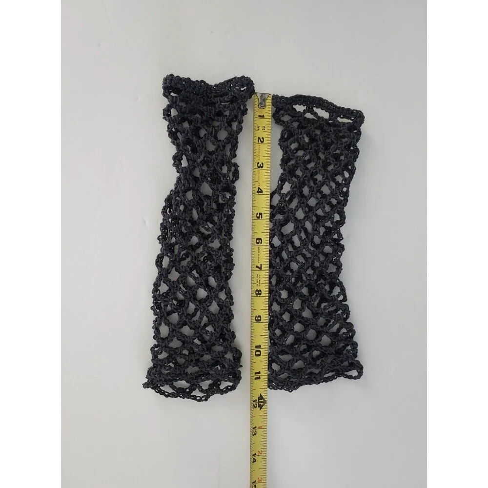 Fishnet Homemade Gray Crochet Long Fingerless Gloves Mesh Goth Cotton NEW